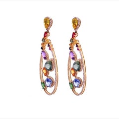 RUCHI Multi-Colored Sapphire and Diamonds Yellow Gold Drop Earrings