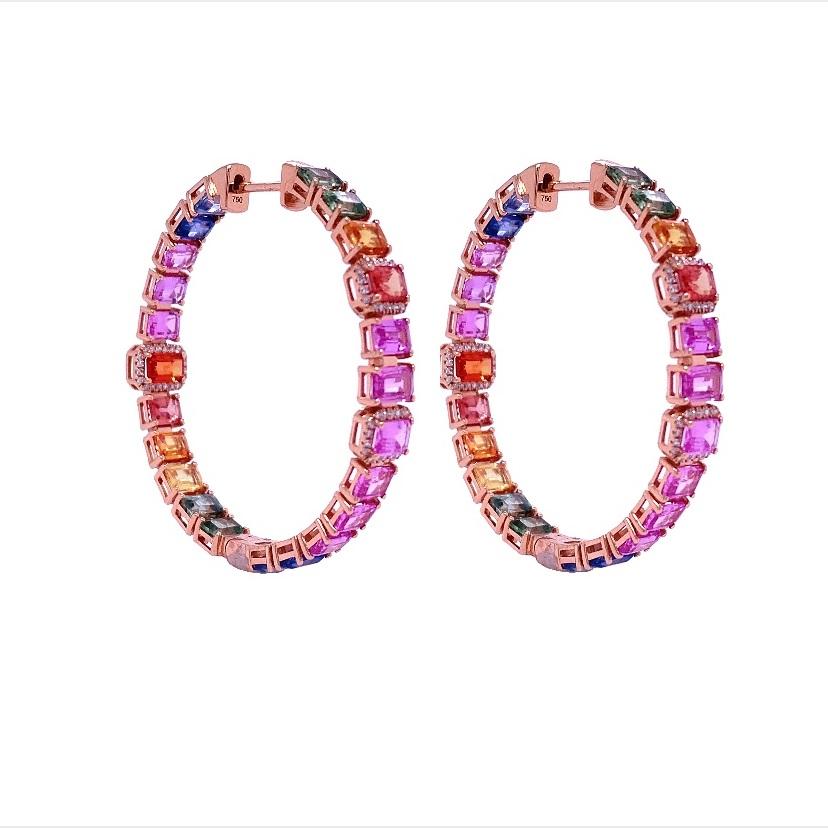 Women's Multi Sapphire and Diamonds Hoop Earrings
