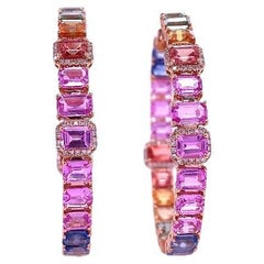 Multi Sapphire and Diamonds Hoop Earrings Multi Sapphire and Diamonds Hoop Earrings