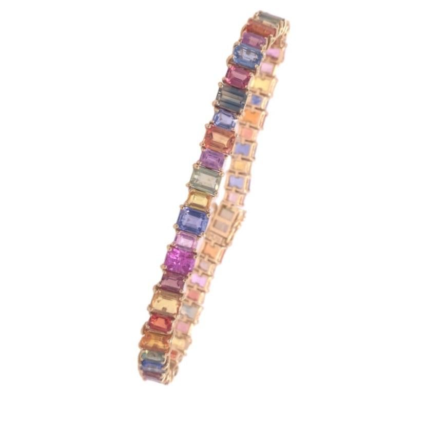 Contemporain RUCHI Bracelet à maillons en or jaune et saphirs multicolores en vente