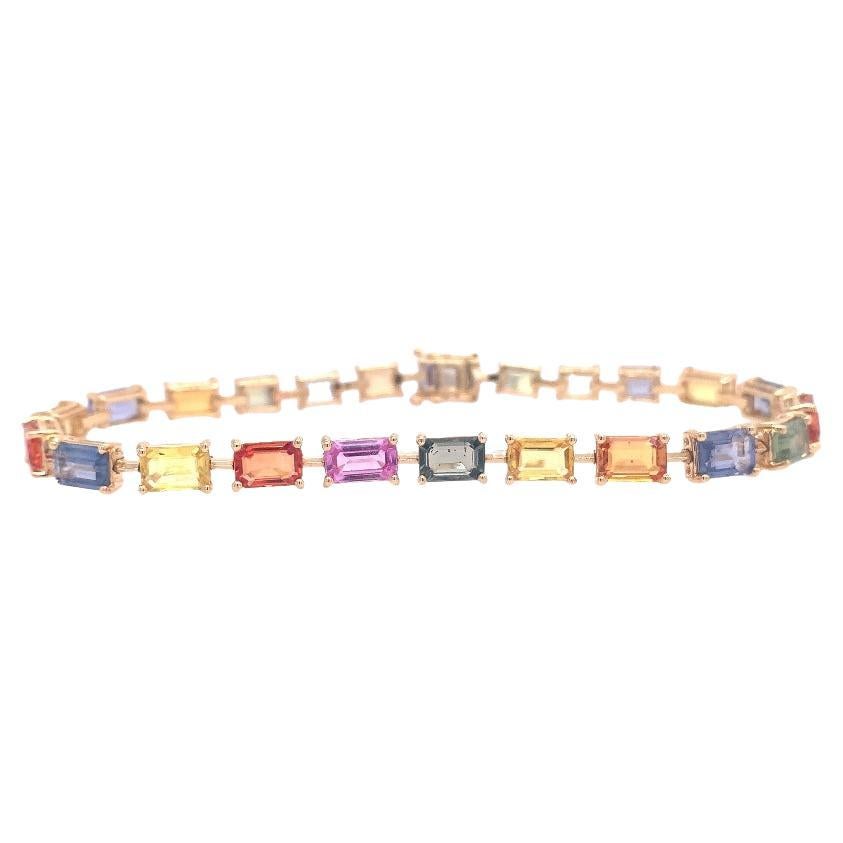 RUCHI Emerald-Cut Multi-Colored Sapphire Yellow Gold Link Bracelet For Sale