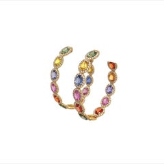 RUCHI Pendientes de aro de oro amarillo con zafiro multicolor y pavé de diamantes