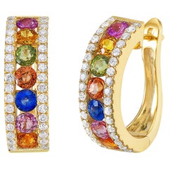 RUCHI Zafiro Multicolor y Diamante Aros Abrazador de Oro Amarillo