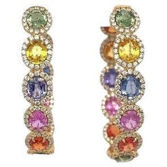 RUCHI Multi-Colored Sapphire and Pavé Diamond Yellow Gold Hoop Earrings