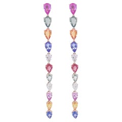 RUCHI Pear-Shaped Multi-Colored Sapphire and Diamond White Gold Linear Earrings
