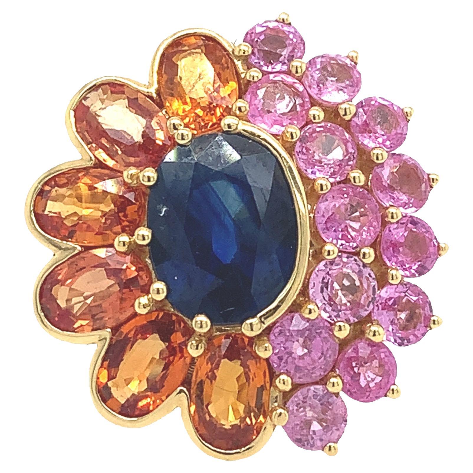 RUCHI Multi-Colored Sapphires & Diamond Yellow Gold Flower Ring For Sale