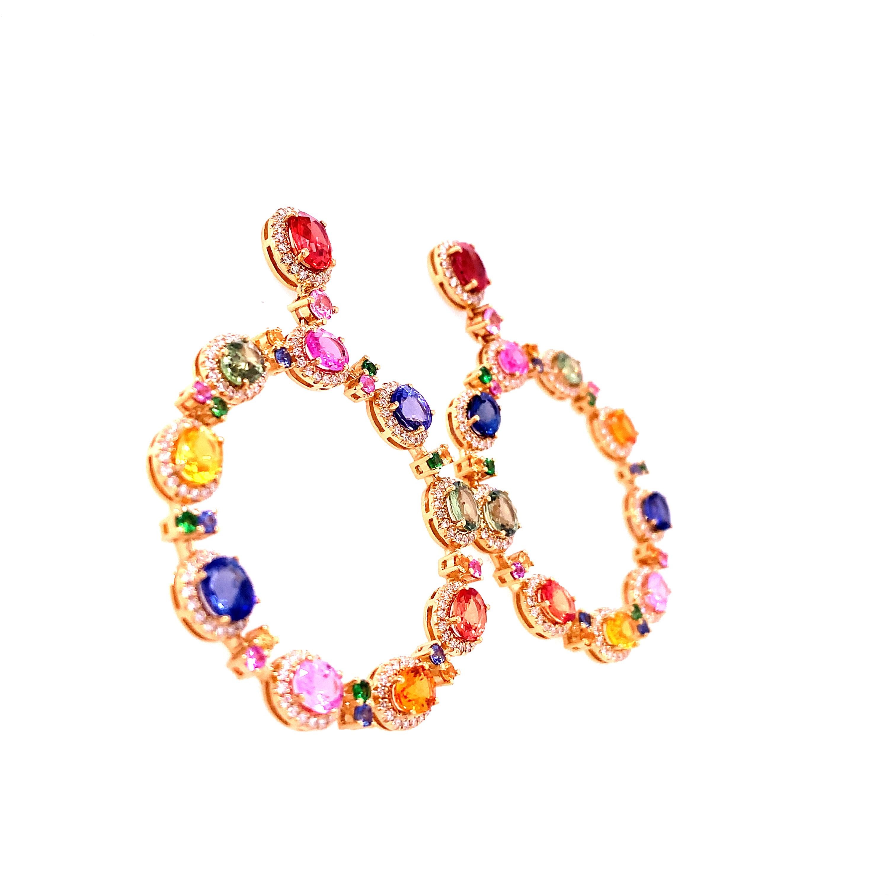 Contemporary Ruchi New York Multi Sapphire Diamonds Dangle Earrings