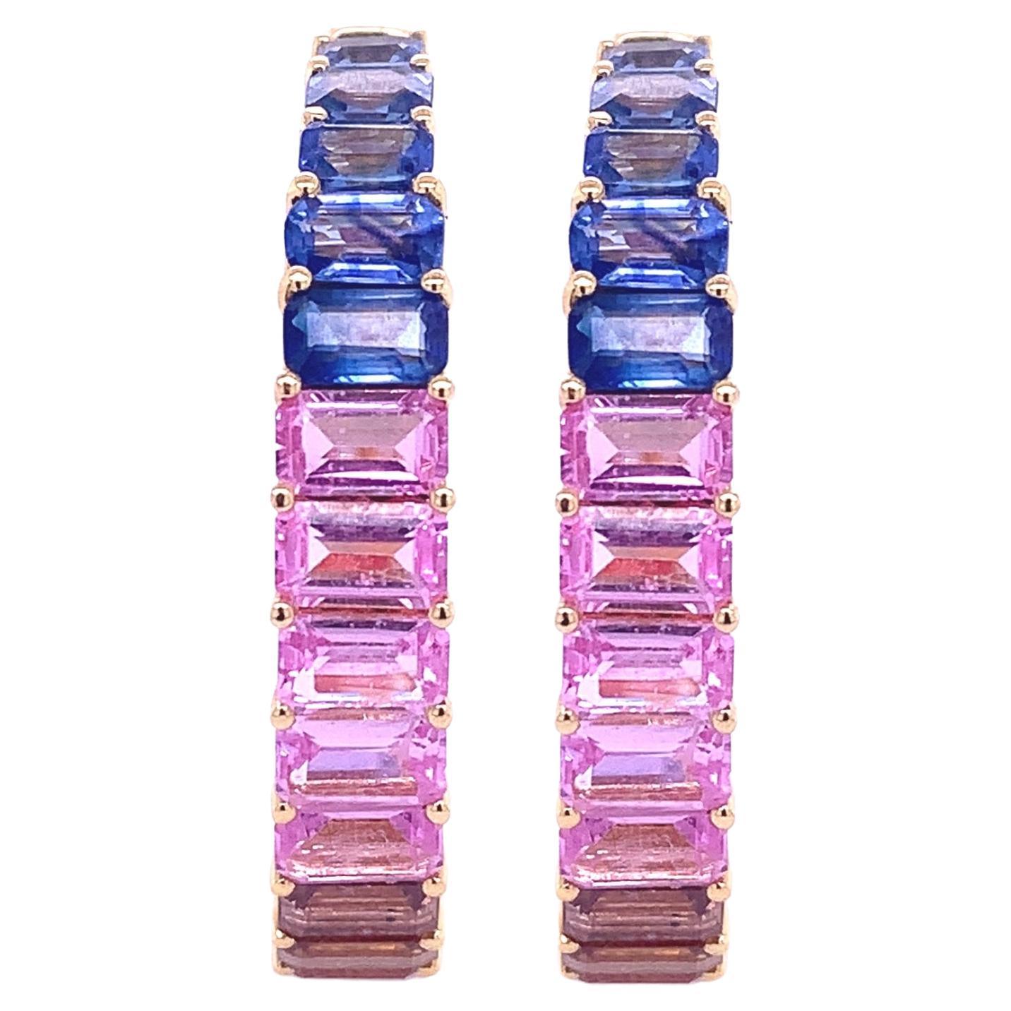 RUCHI Multi-Colored Sapphire Yellow Gold Hoop Earrings For Sale