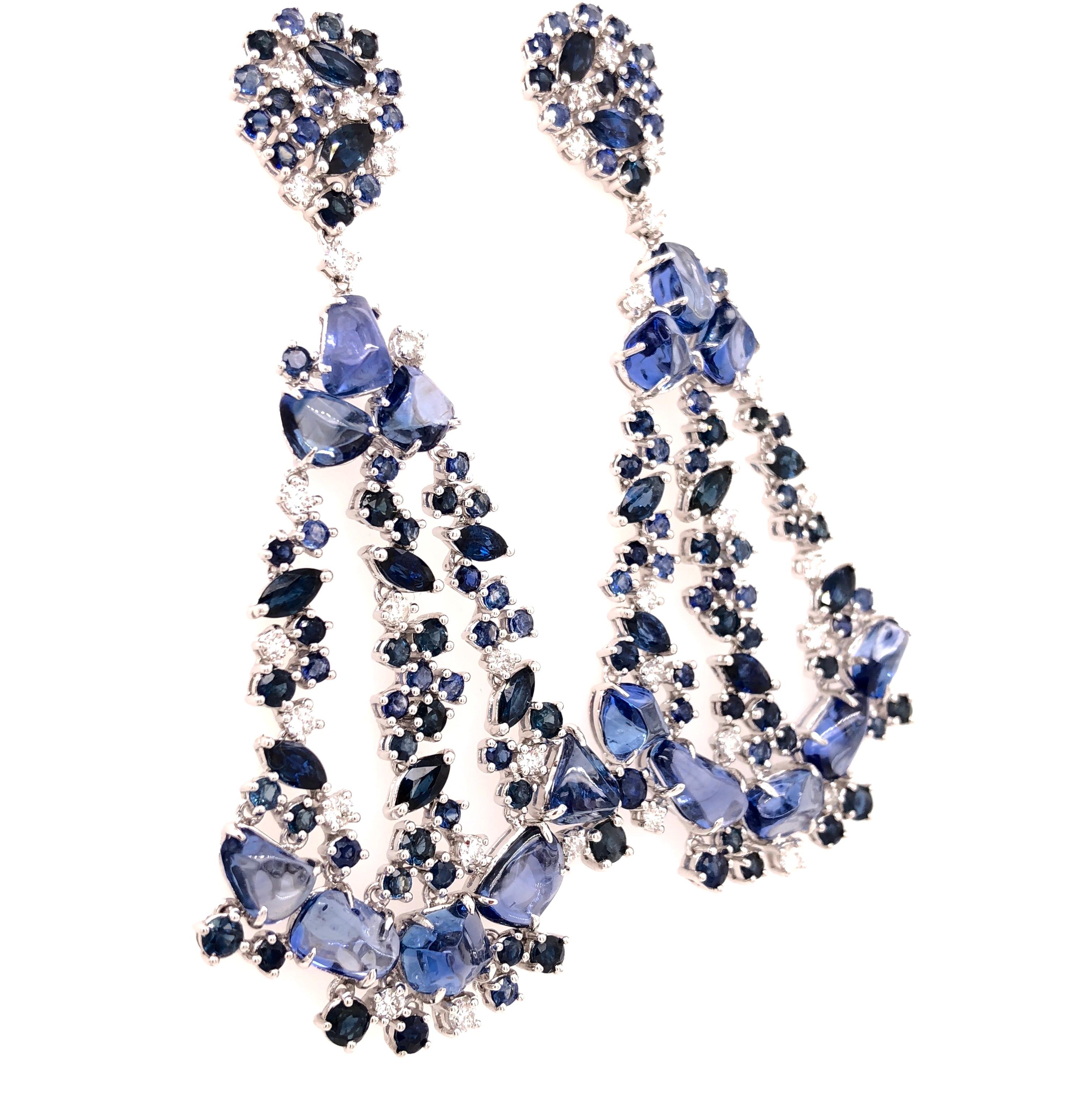Contemporary Ruchi New York Multi Shape Blue Sapphire Chandelier Earrings For Sale