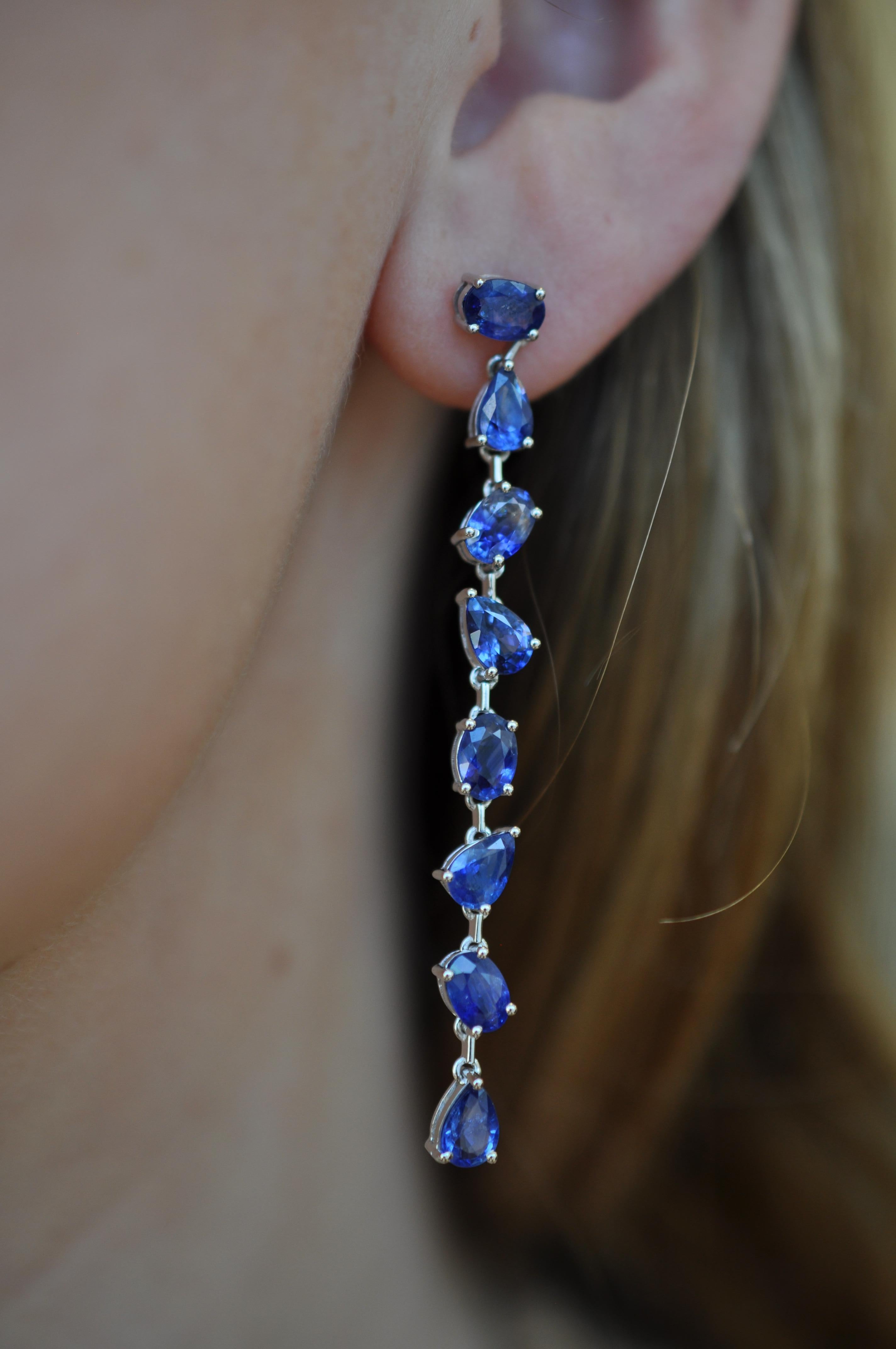 Oval Cut Ruchi New York Multi Shape Blue Sapphire Drop Earrings