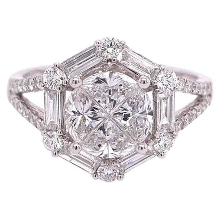 RUCHI Mixed-Shape Diamond White Gold Cluster Ring For Sale
