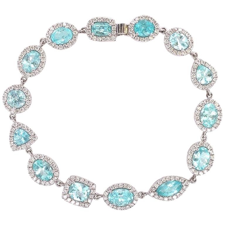 Ruchi New York Multi Shape Paraiba Tourmaline and Diamond Tennis Bracelet