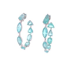 RUCHI Mixed Shape Paraiba Tourmaline White Gold Knife Edge Hoop Earrings