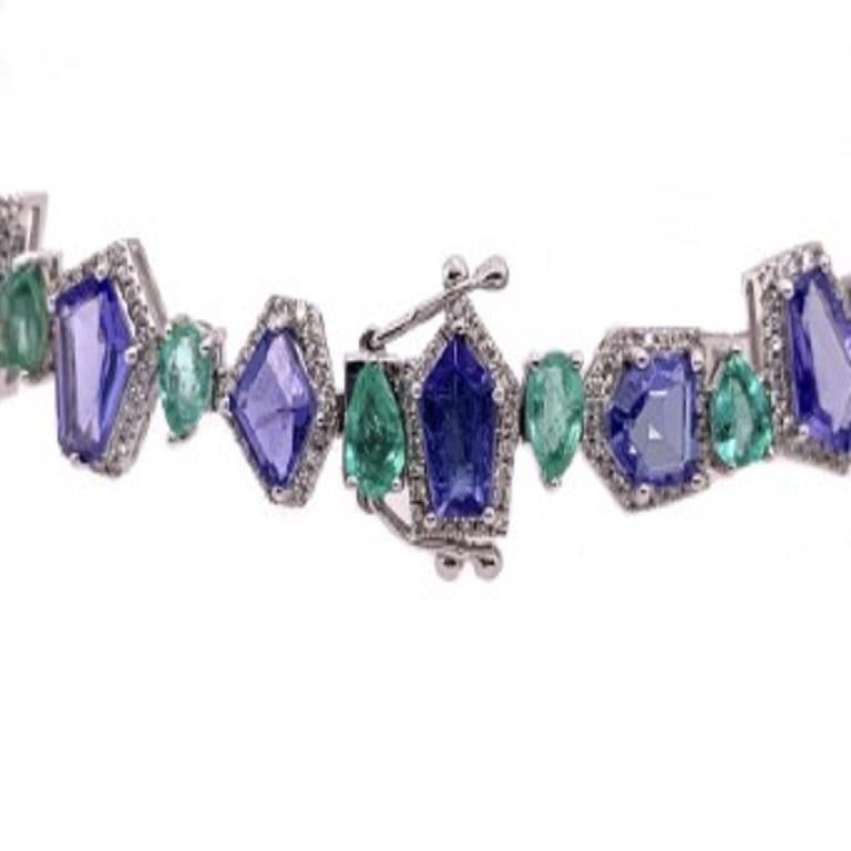 Contemporary Ruchi New York Multi Shape Tanzanite, Emerald and Diamond Bracelet