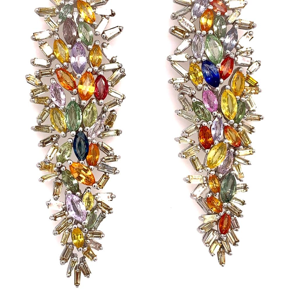 RUCHI Mehrfarbige Saphir- und ausgefallene gelbe und weiße Diamant-Kronleuchter-Ohrringe (Marquiseschliff) im Angebot