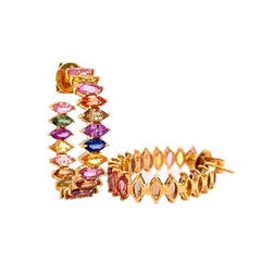 RUCHI Marquise Multi-Colored Sapphire Yellow Gold Hoop Earrings