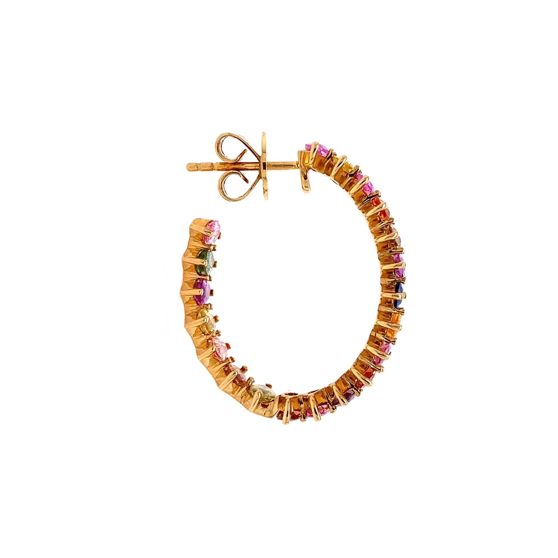 Marquise Cut RUCHI Marquise Multi-Colored Sapphire Yellow Gold Hoop Earrings For Sale