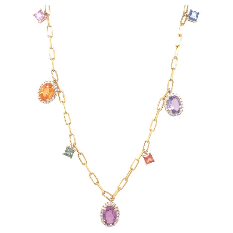 Manuel Bouvier Multicolored Sapphire Diamond Gold Titanium Necklace at ...