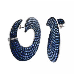 RUCHI Ombré Blue Sapphire Pavé White Gold C-Shape Earrings