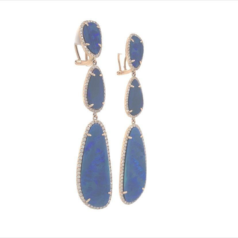 Contemporary RUCHI Opal and Diamond Rose Gold Drop Earrings For Sale