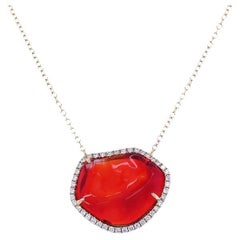 RUCHI Fire Opal with Diamond Halo Yellow Gold Pendant Necklace