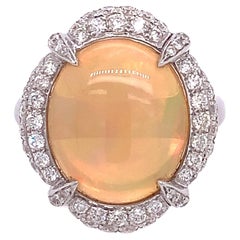 RUCHI Ethiopian Opal & Diamond Halo White Gold Claw Ring