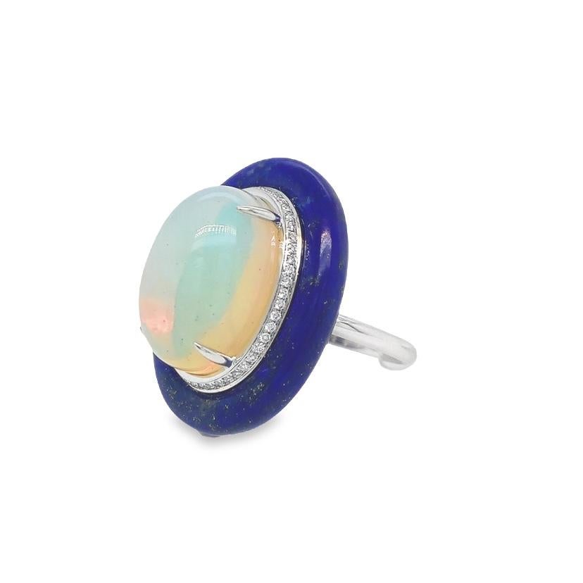 Contemporary RUCHI Ethiopian Opal & Lapis with Diamond Trim White Gold Cocktail Ring For Sale