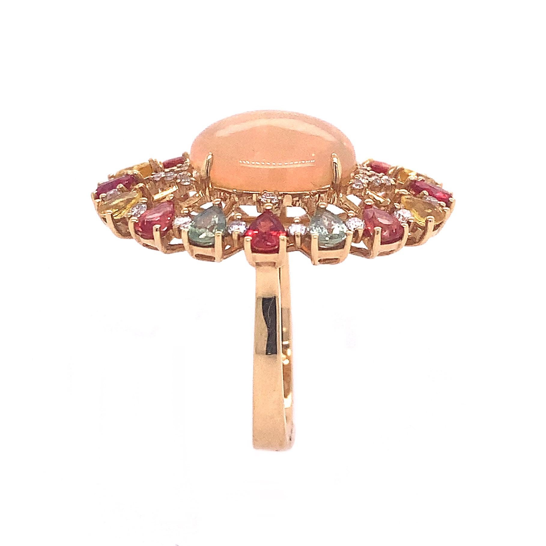 Contemporary RUCHI Ethiopian Opal, Multi-Color Sapphire & Diamond Yellow Gold Cocktail Ring For Sale