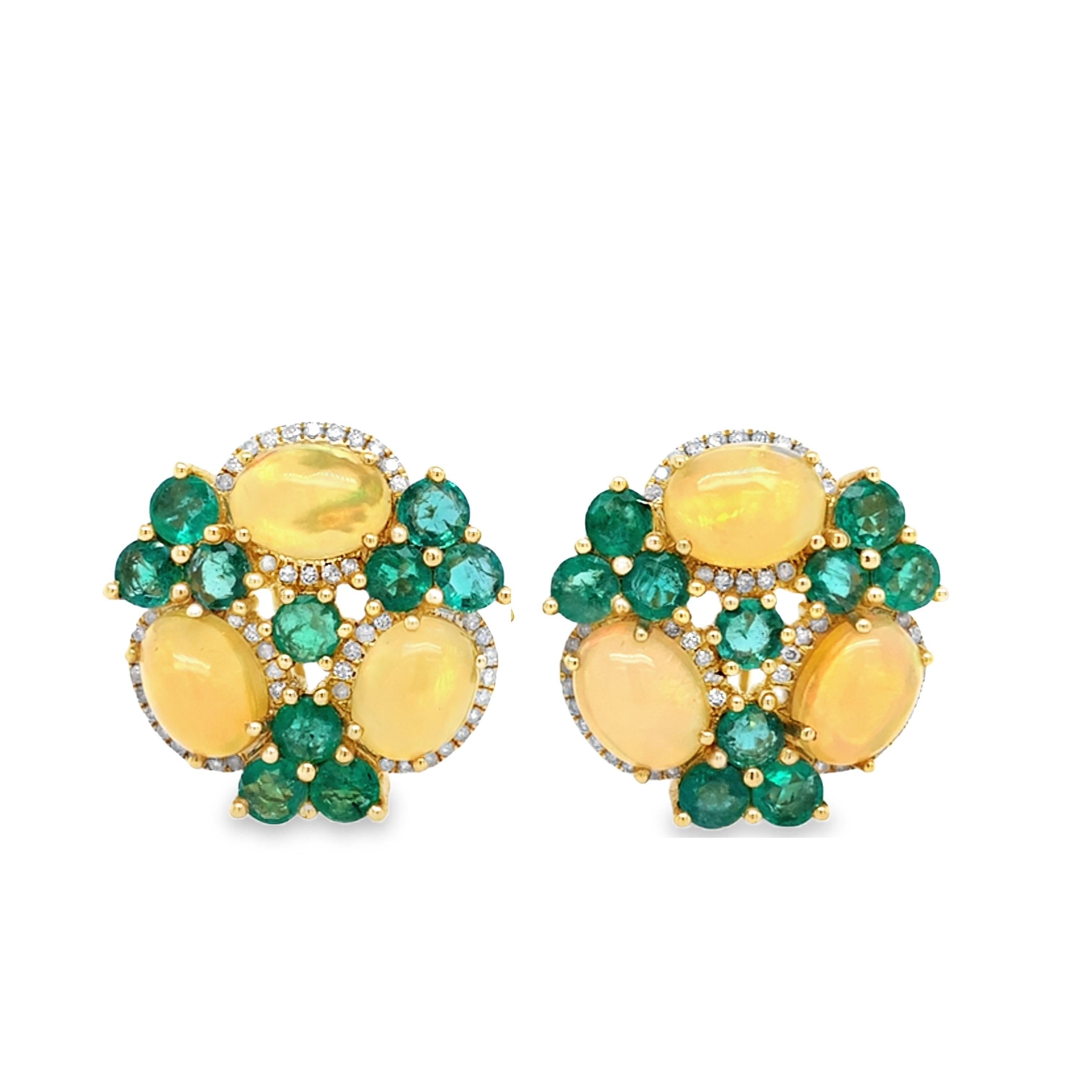 Mixed Cut Ruchi New York Opal, Emerald and Diamond Earrings For Sale