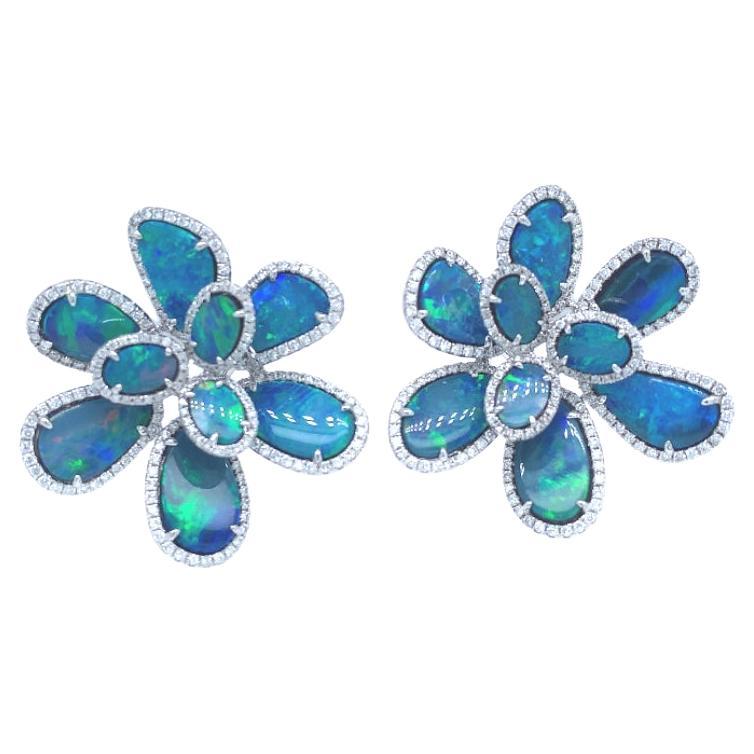 Ruchi New York Opal Flower Clip on Earrings