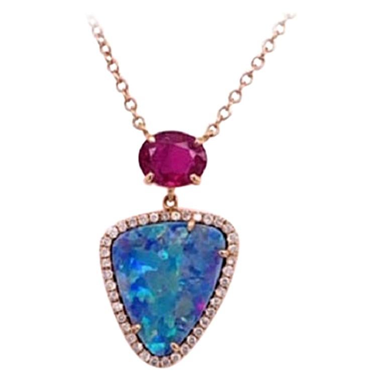 Ruchi New York Opal, Ruby and Diamond Pendant