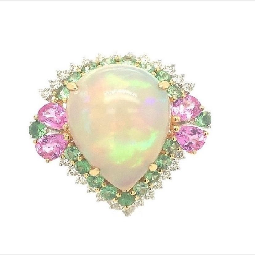 Contemporary Ruchi New York Opal, Tsavorite, Pink Sapphire and Diamond Ring For Sale