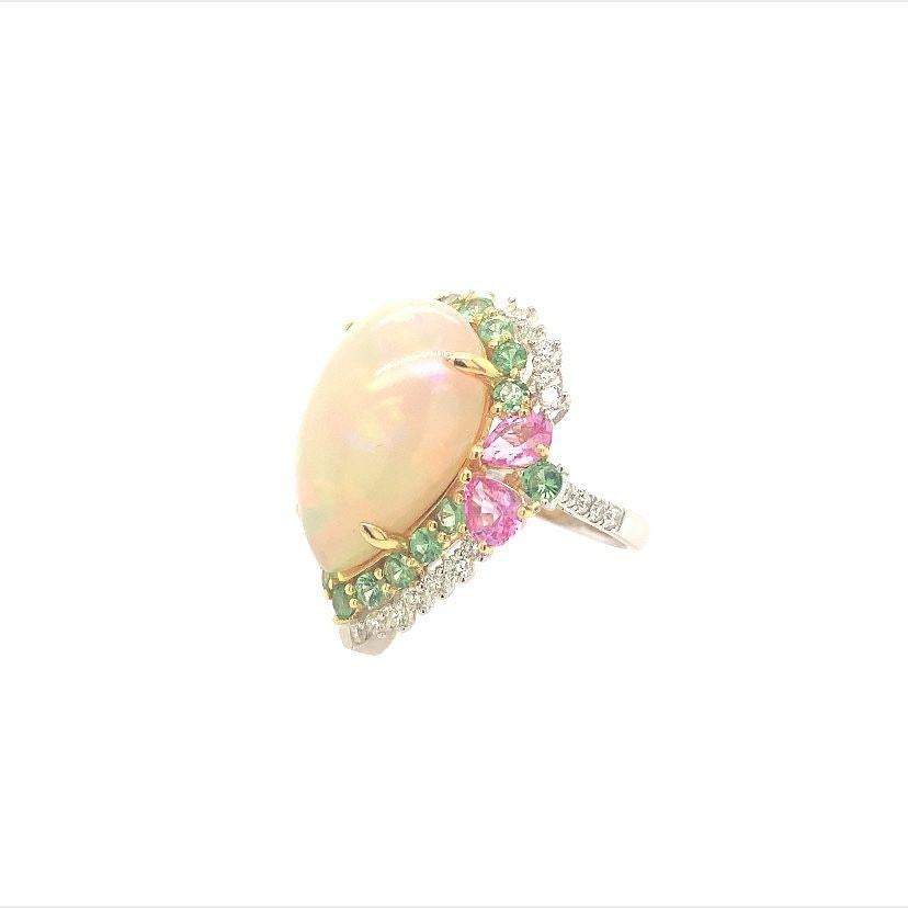 Mixed Cut Ruchi New York Opal, Tsavorite, Pink Sapphire and Diamond Ring For Sale