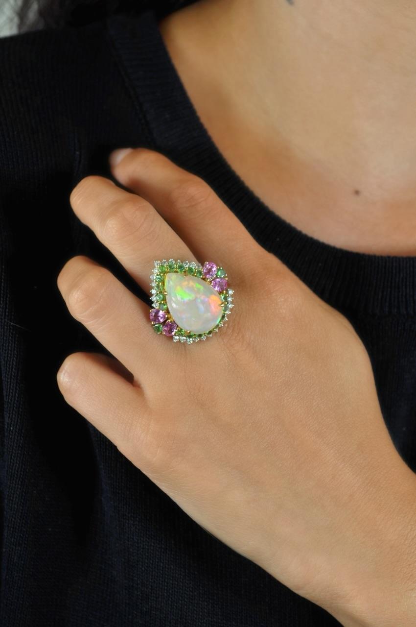 Ruchi New York Opal, Tsavorit, rosa Saphir und Diamantring 2