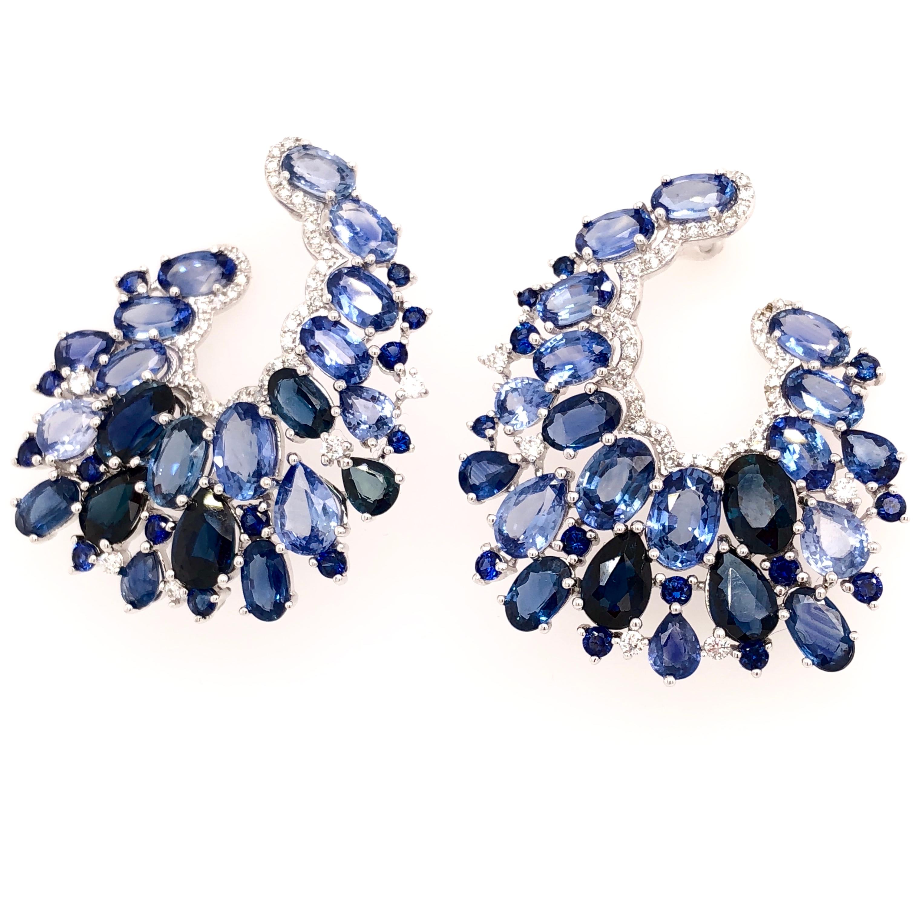 Contemporary Ruchi New York Oval Blue Sapphire and Diamond C Shaped Earrings