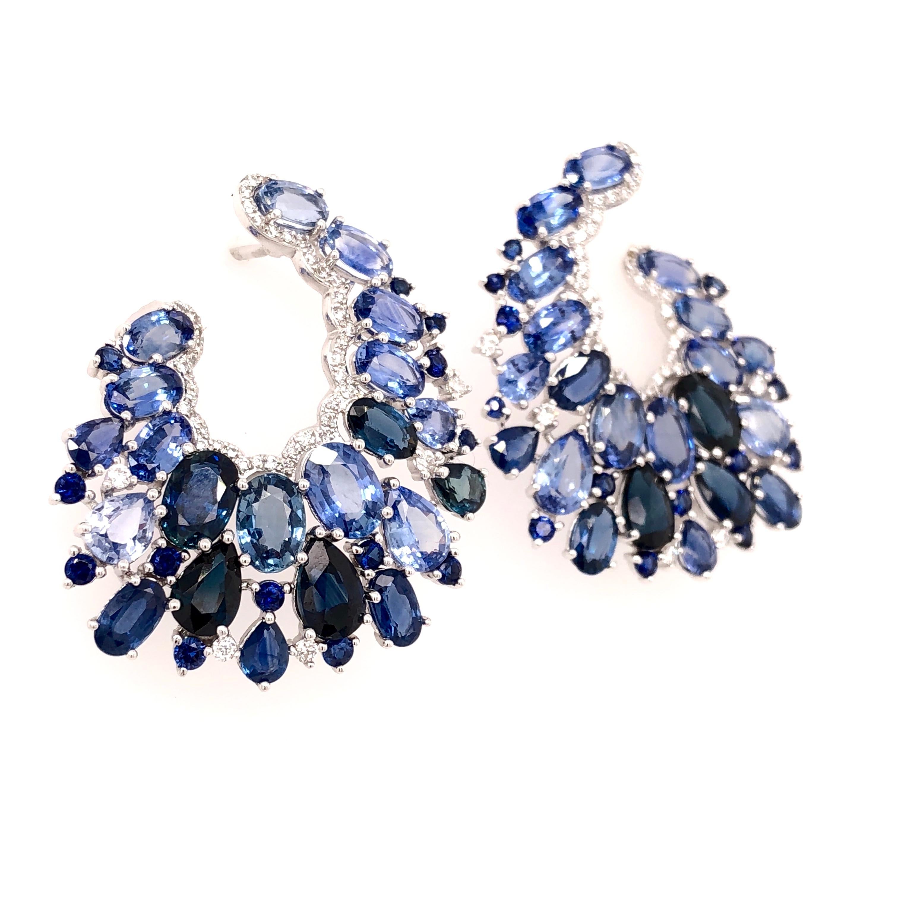 Oval Cut Ruchi New York Oval Blue Sapphire and Diamond C Shaped Earrings