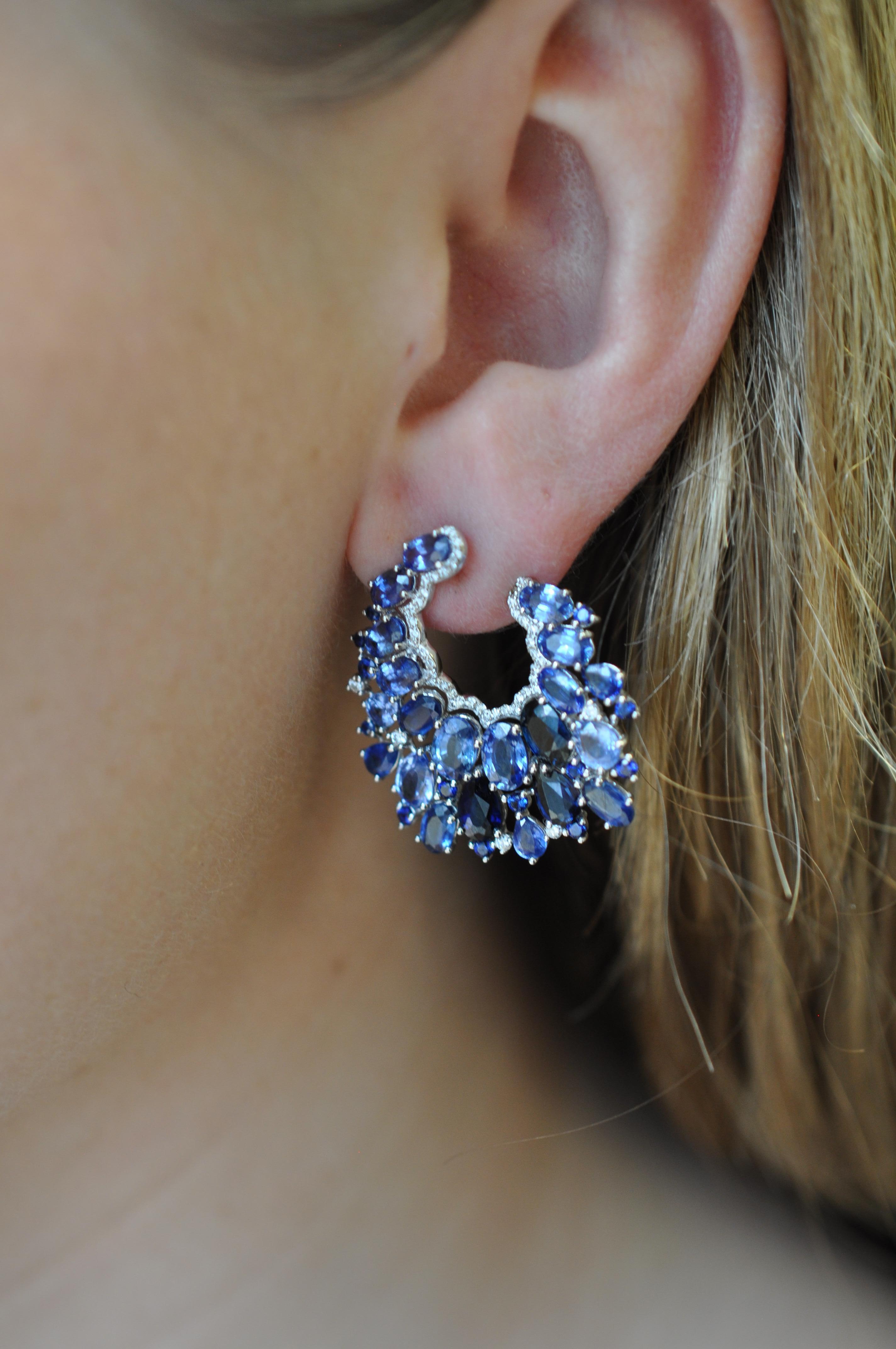 Women's Ruchi New York Oval Blue Sapphire and Diamond C Shaped Earrings