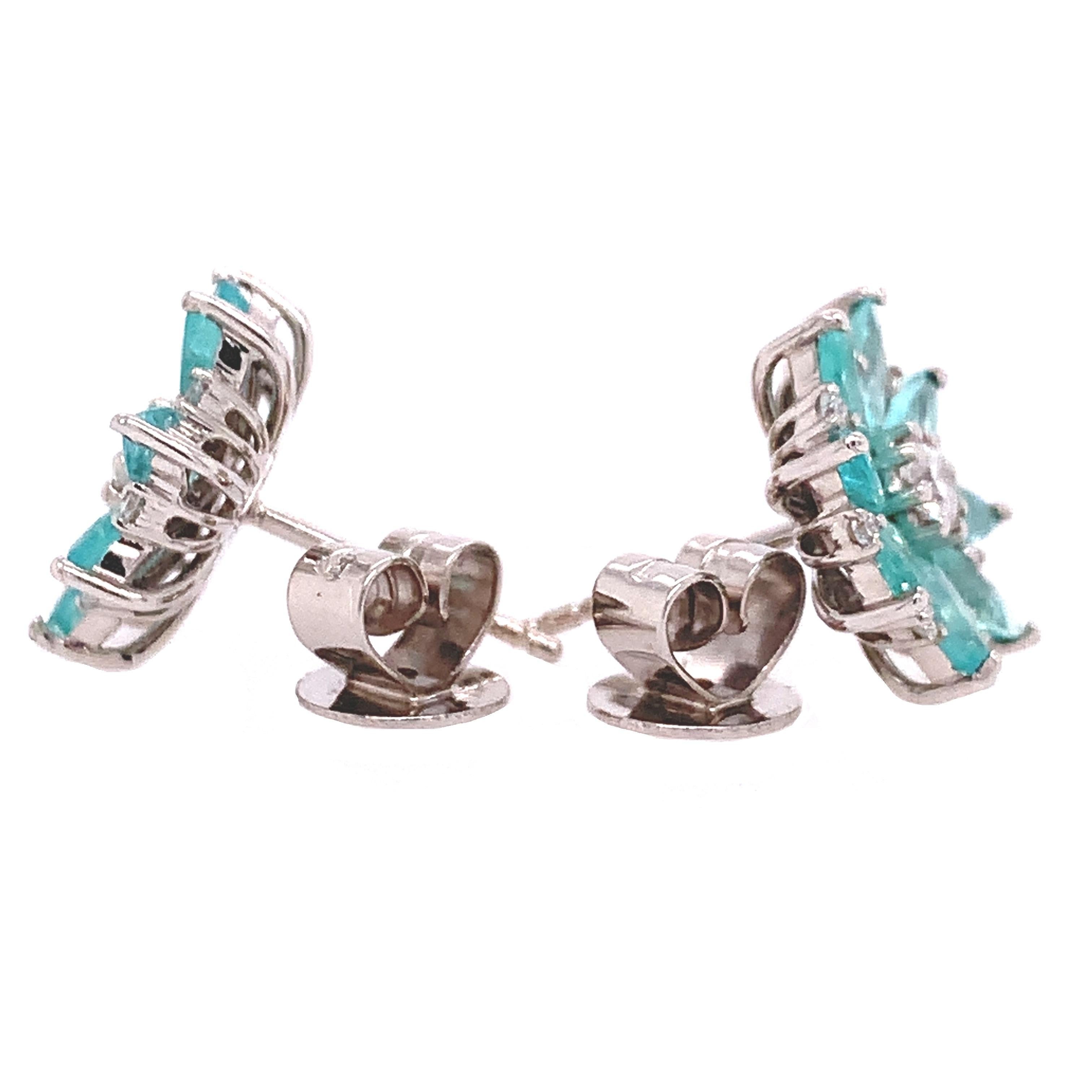 Contemporary Ruchi New York Paraiba and Diamond Flower Stud Earrings