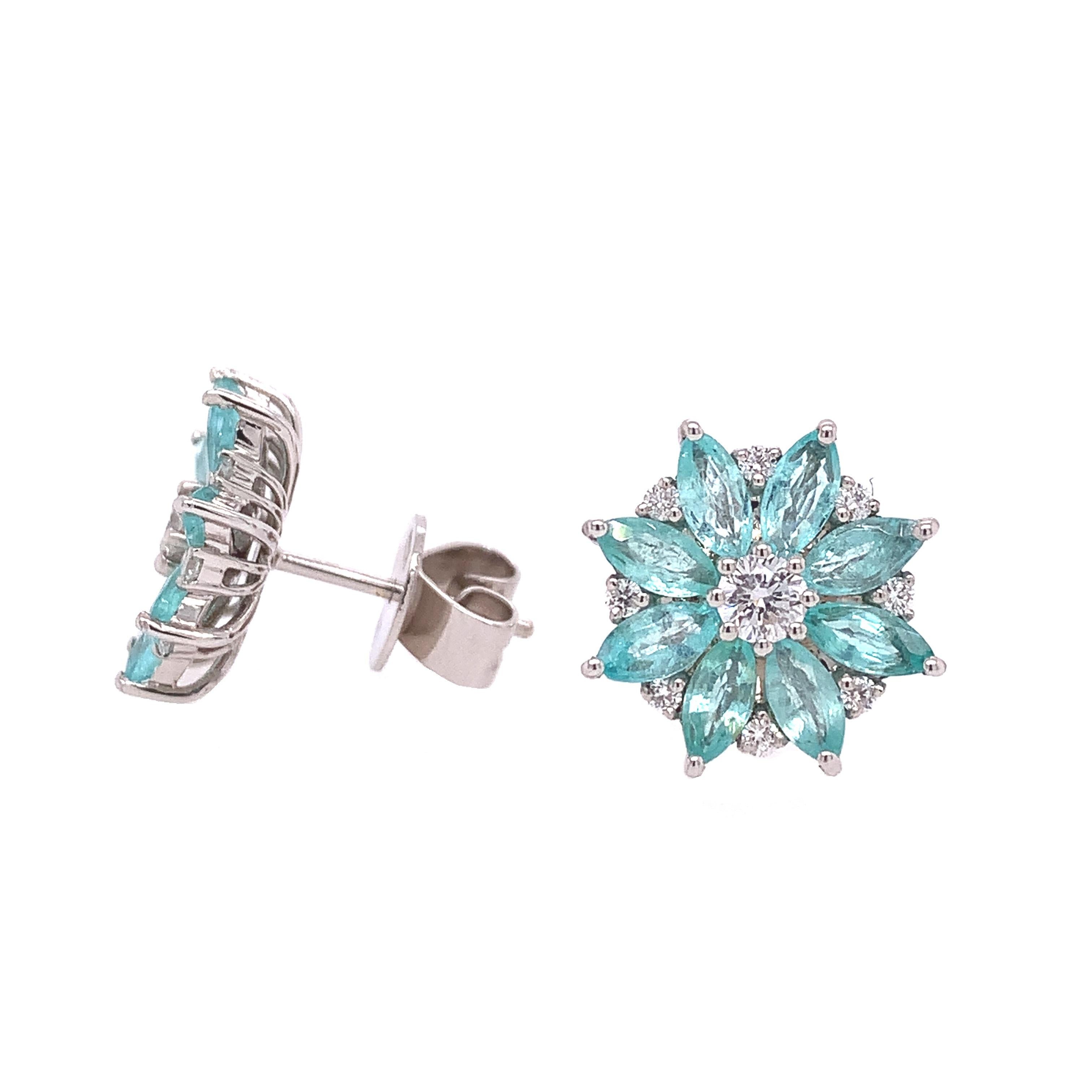 Women's Ruchi New York Paraiba and Diamond Flower Stud Earrings