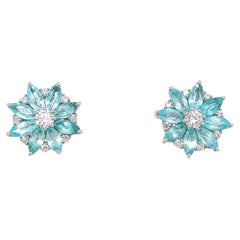 Ruchi New York Paraiba and Diamond Flower Stud Earrings