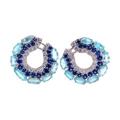 Ruchi New York Paraiba, Blue Sapphire and Diamond C Shape Earrings