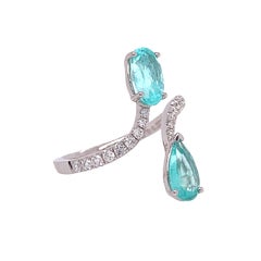 RUCHI Paraiba & Diamond Accent White Gold Bypass Ring