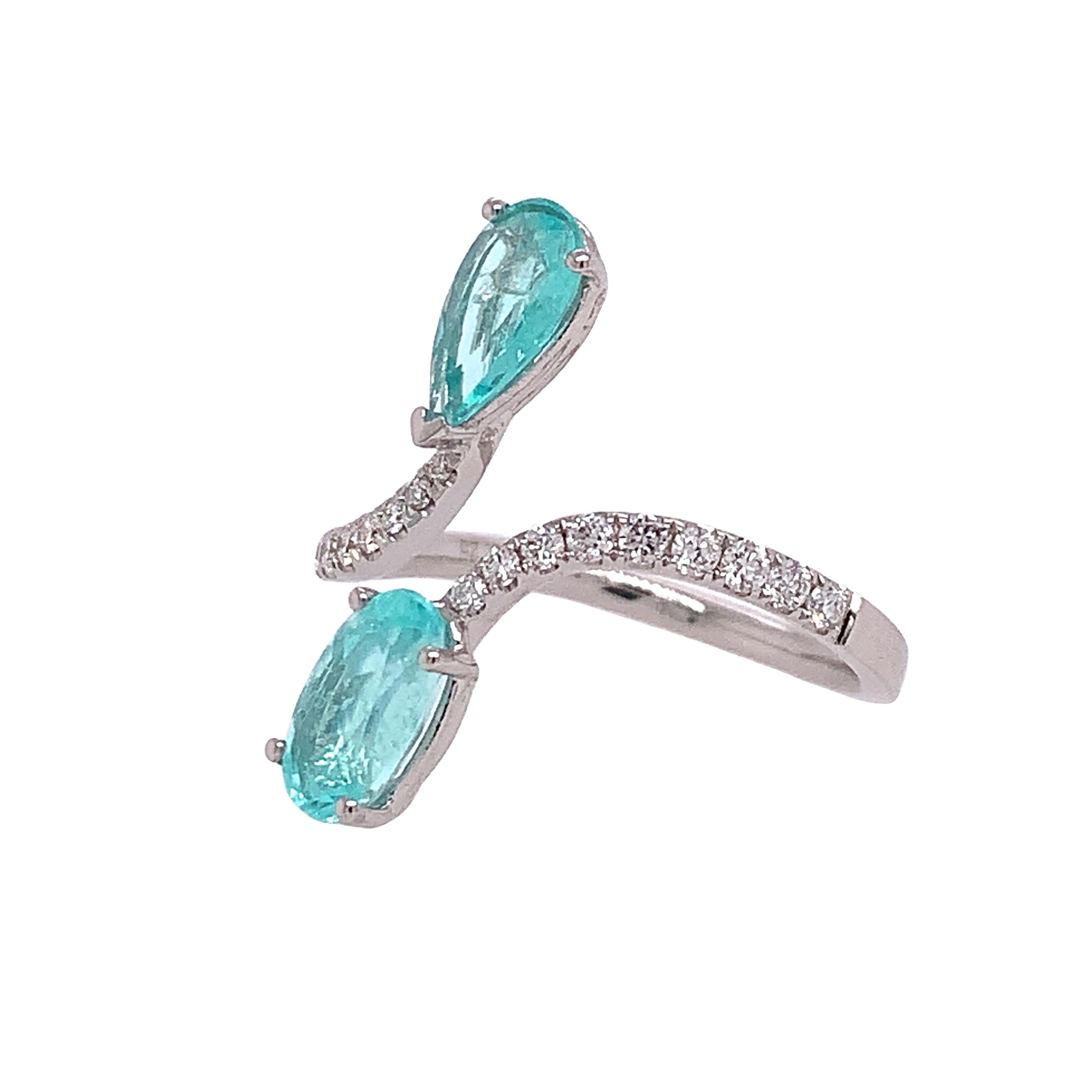 Contemporary RUCHI Paraiba & Diamond Accent White Gold Bypass Ring For Sale