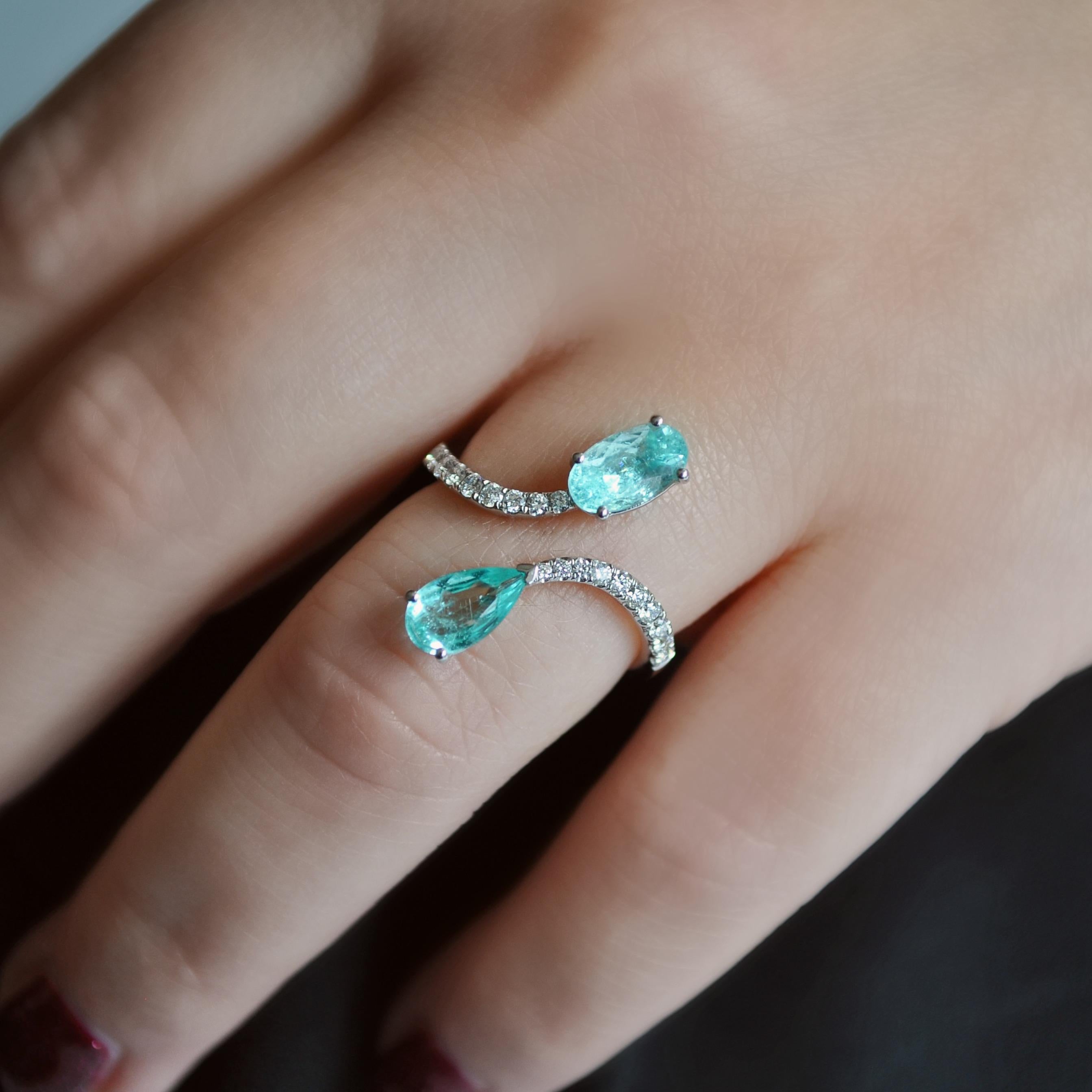 RUCHI Paraiba & Diamond Accent White Gold Bypass Ring In New Condition For Sale In New York, NY
