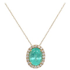 RUCHI Paraiba Tourmaline with Diamond Halo Yellow Gold Pendant Necklace