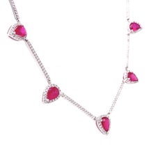 RUCHI Pear-Cut Ruby with Brilliant Diamonds White Gold Link Necklace