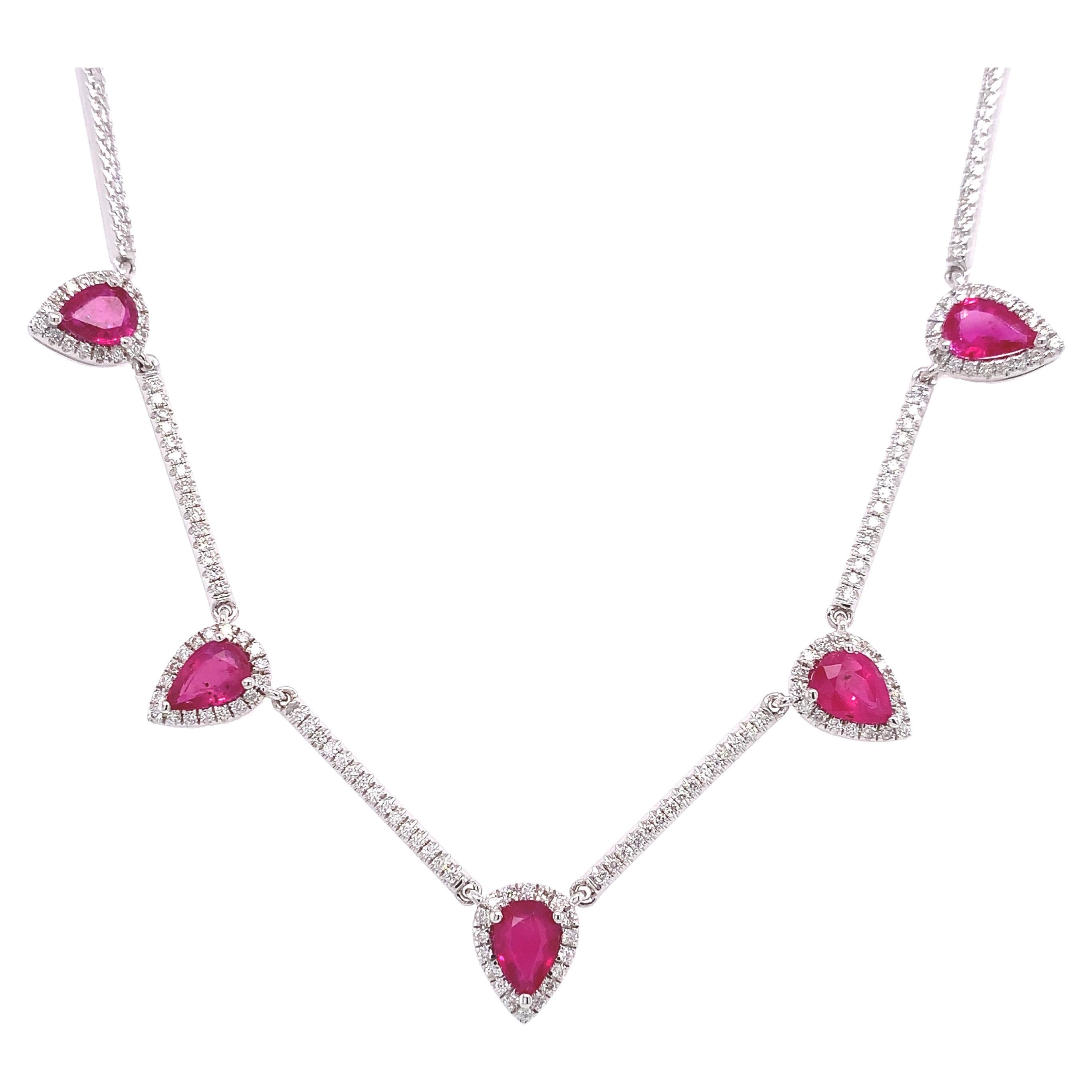 RUCHI Pear-Cut Ruby with Brilliant Diamonds White Gold Link Necklace