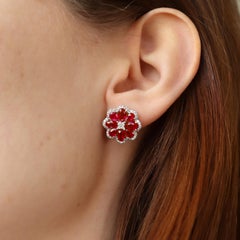 Ruchi New York 18k White Gold Ruby Diamond Flower Earrings, 3.68ct