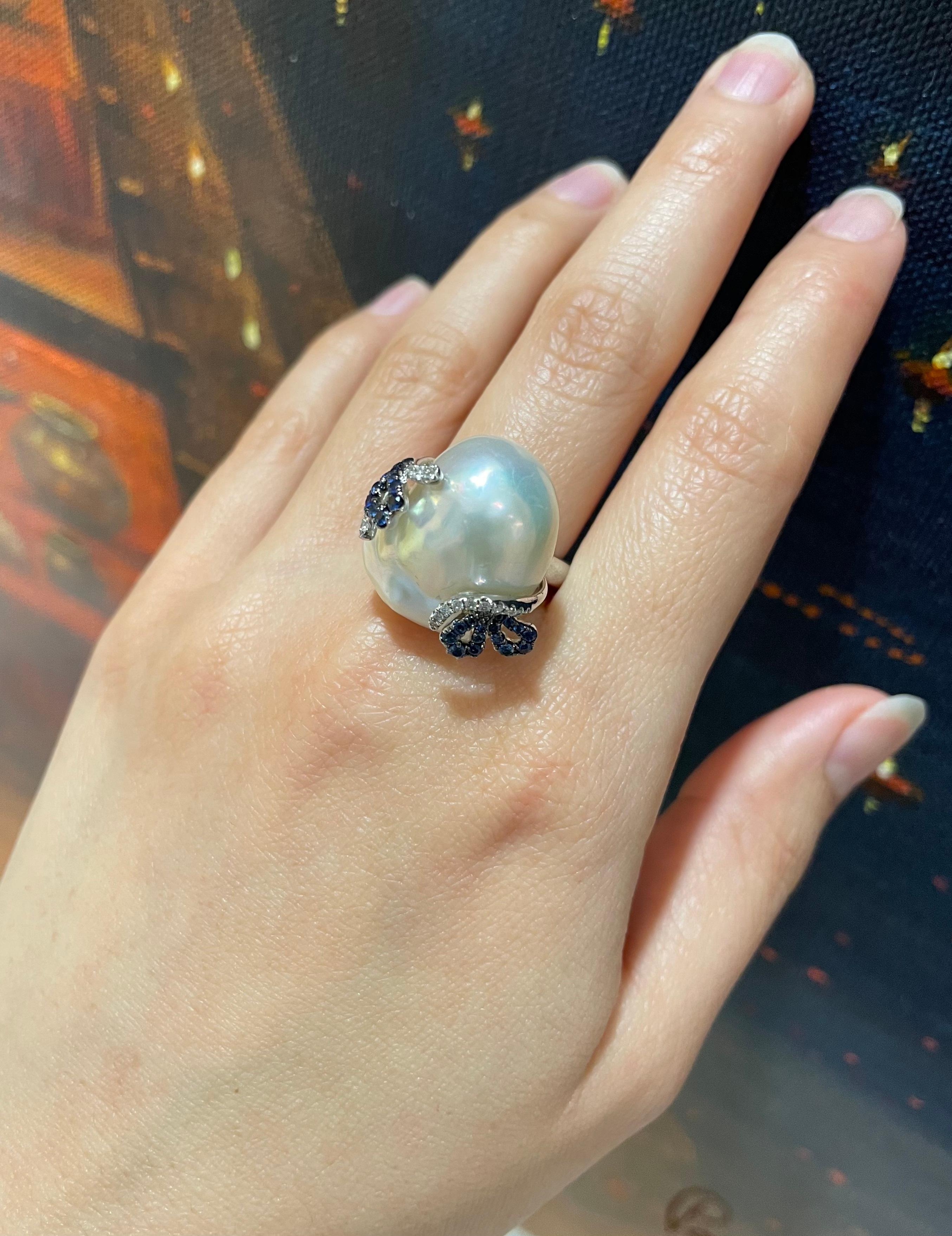 pearl and blue sapphire ring