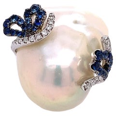 RUCHI Baroque-Shape Pearl, Blue Sapphire and Diamond White Gold Ring